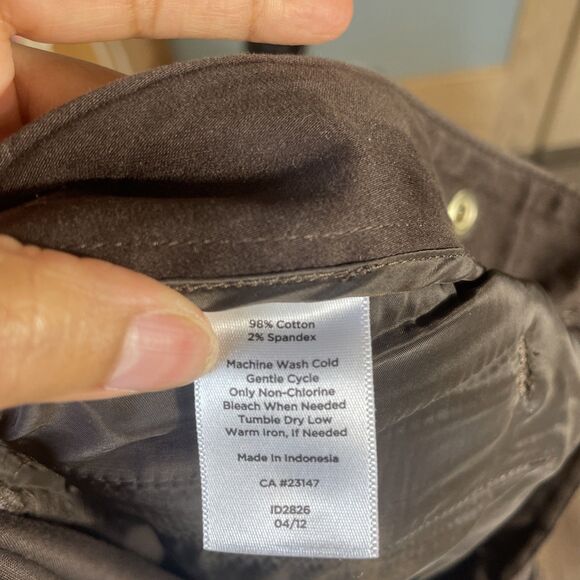 Talbots Pants Women 4 Petites Brown Stretch Faux Leather Trim Slacks Crop - Picture 6 of 6